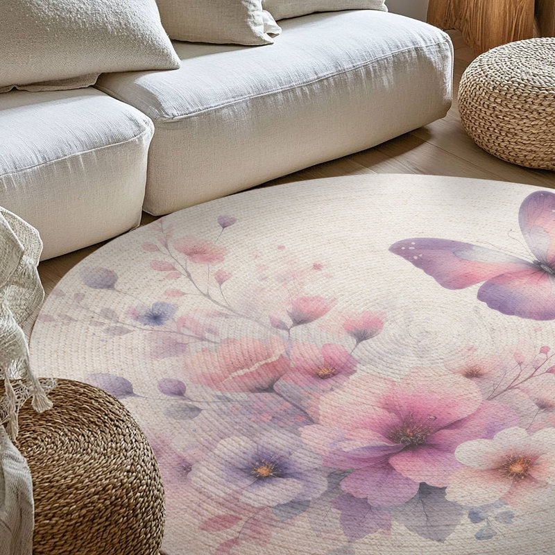 Tapis tressé Butterfly Flowers, Rond 5 pi