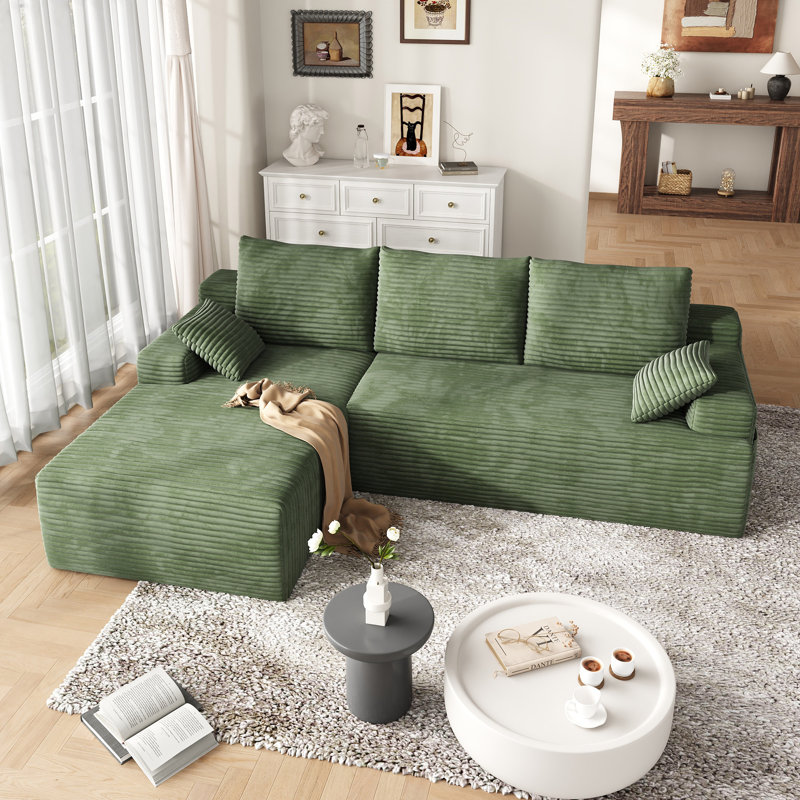 Boneless 104" 2-Piece Compression Boneless Corduroy L-Shaped Modular Sectional Sofa, 【Upgraded High-Density Foam】, No Assembly Required