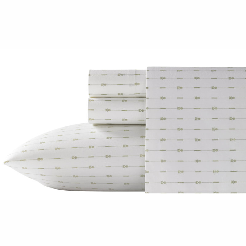 Tommy Bahama Printed Percale Cotton Sheet Set, King Sheet Set with 2 Pillowcases, Green Pineapple Pinstripe