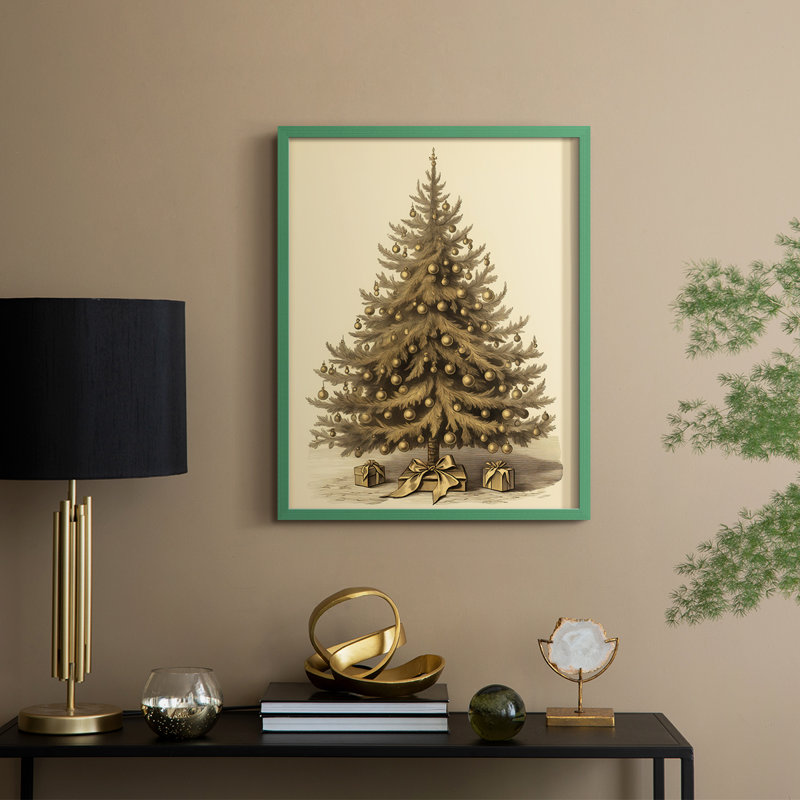 «Christmas Holiday Art CDL XXXII», reproduction d'art encadrée - bois massif, H 15 po x l 12 po, Vert