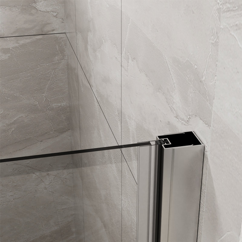 Porte de douche en verre sans cadre avec base de douche en acrylique pour les petites salles de bain, Argenté / blanc