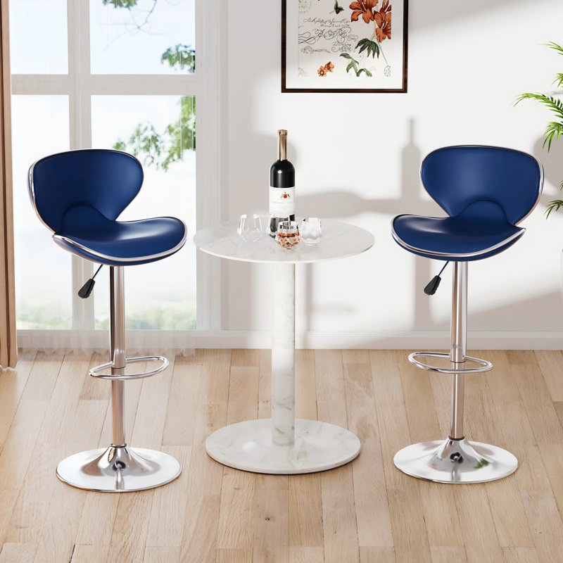 Tabourets de bar à hauteur de comptoir Modern, Argent argent, Bleu