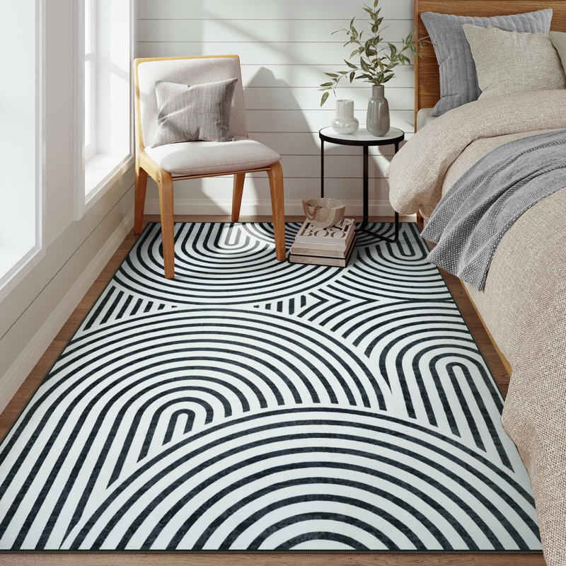 Tapis lavable à la machine pour tapis de salon moderne antidérapant, Rectangle 5 pi x 7 pi