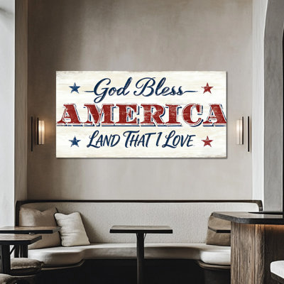 Large Americana Patriotic Canvas Wall Art - God Bless America Picture Artwork for Rustic, Vintage Decor - Timeless Print Art for Home or Office