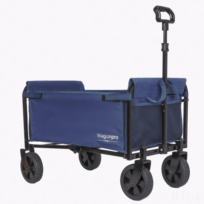 Chariot tout-en-un convertible pliant à 4 roues avec siège et laisse pour chien - Chariot utilitaire pliable robuste pour le camping, la plage, le magasinage - Siège polyvalent et espace de rangement, bleu foncé