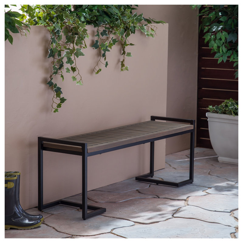 Banc industriel en bois d'acacia et en métal avec pieds en porte-à-faux gris - l 54 po