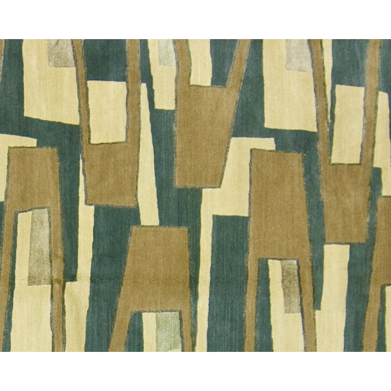 Zigzaggery Wool Geometric Area Rug in Beige/Blue, Rectangle 8' x 10'