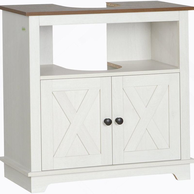 Armoire de salle de bain, meuble-lavabo à piédestal avec portes doubles et tablettes de rangement