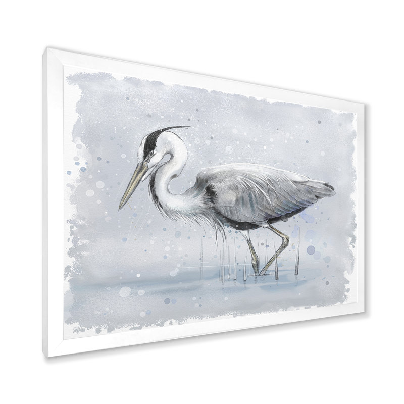 Gris héron, peinture sur toile, Cadre blanc, H 16 po x l 32 po x p 1 po