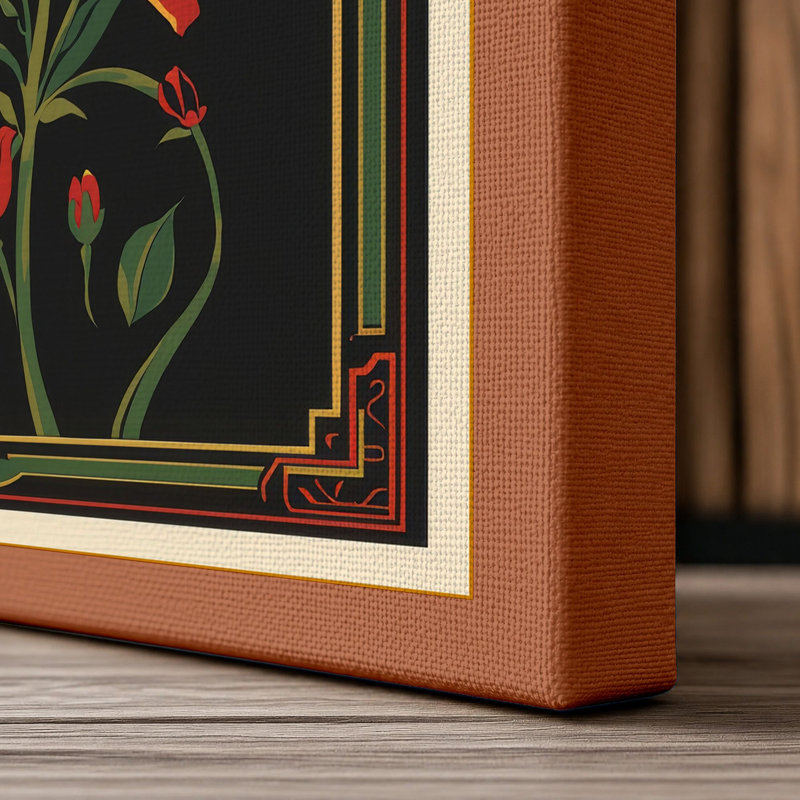 Carnations in Gold Botanical - Wrapped Canvas, 24x16 - 61.0 x 40.6 cm, Terracotta Border