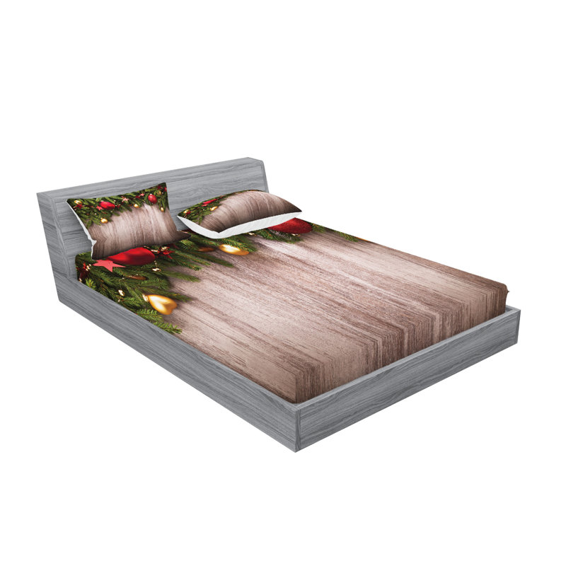 Drap-housse et coussin décoratif Ambesonne Christmas, brun vert rouge, Ensemble de draps pour lit double + 4 taies d'orei