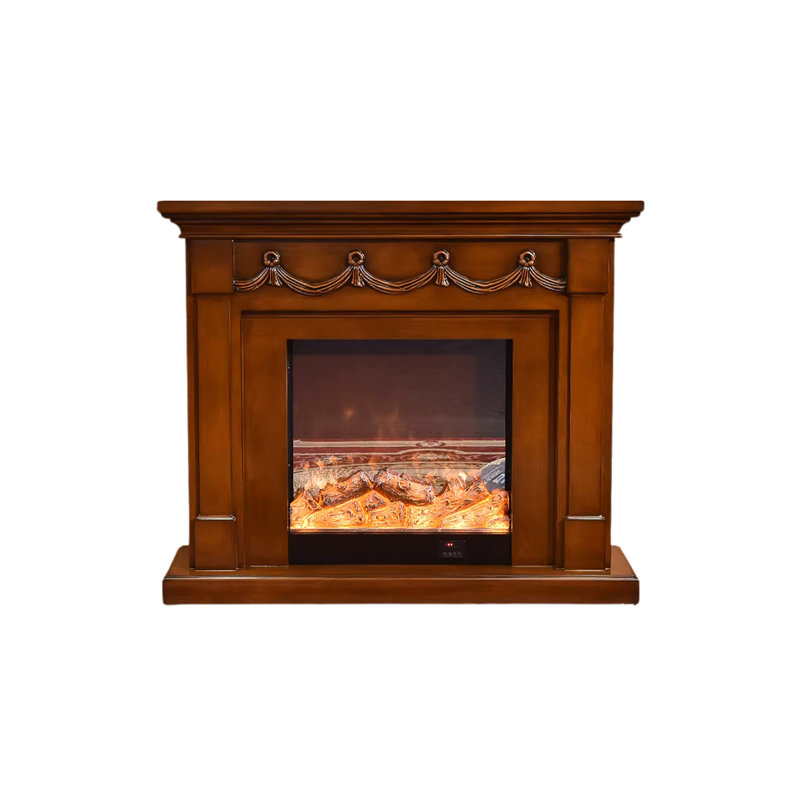 Brown Solid Wood Electric Fireplace, Brown