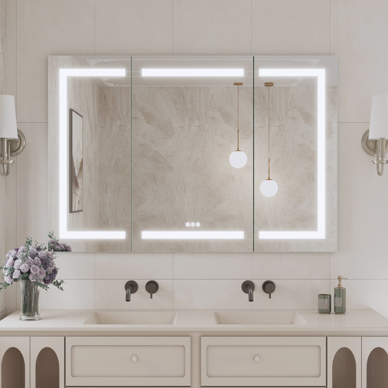 Miroir à pharmacie encastré ou à fixation murale avec lumière à intensité variable et douille Hartli, H 48 po x l 32 po, Noir