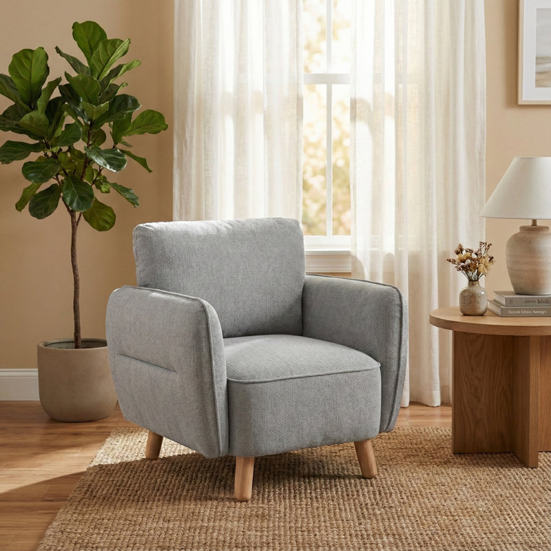 Upholstered Armchair, Light Grey
