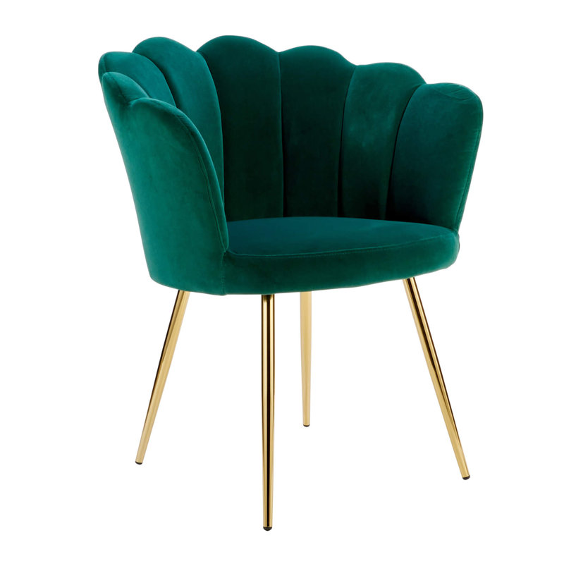Bruning Scallop Velvet Barrel Accent Chair, Green