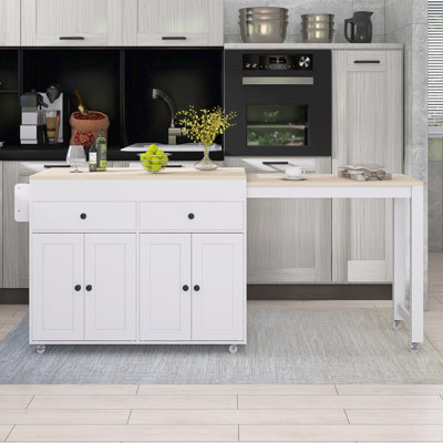 74.5" Kitchen Island With Extendable Dining Table With Spice Rack