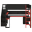 Lit mezzanine en bois avec escalier de rangement, bureau, tablettes et panneau perforé-627160530-627160531