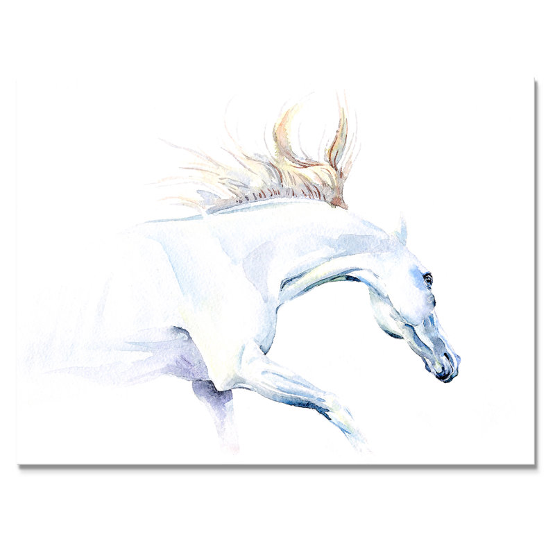 Cheval blanc - peinture sur toile, H 12 po x l 20 po, Toile tendue