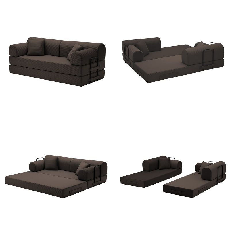 Divan-lit convertible Bouclé sans assemblage requis, canapé modulaire 4 en 1, Brun