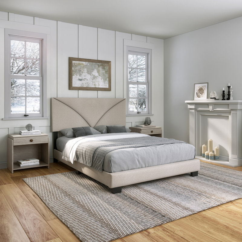 Boyd Sleep Rochelle Queen Upholstered Linen Platform Bed, Adjustable Height Headboard, 4 slat wood support Requires Bed Spring