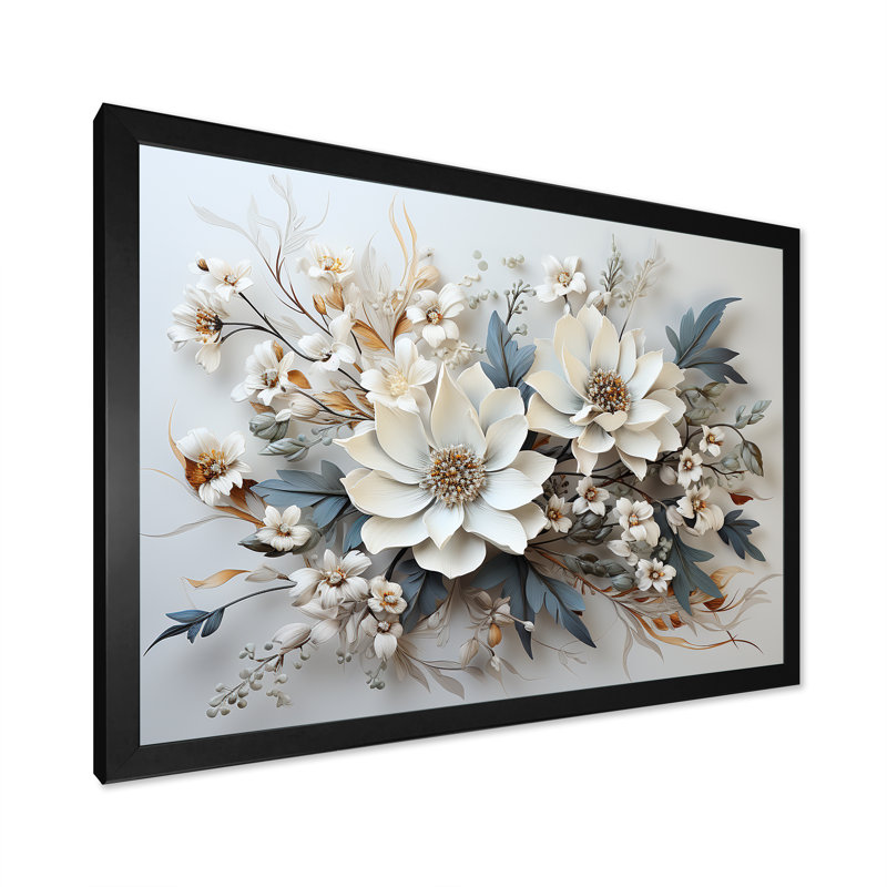 Fleurs saisonnières charme en hiver I - art mural de fleurs saisonnières, H 30 po x l 40 po x P 1,5 po, Cadre simple noir