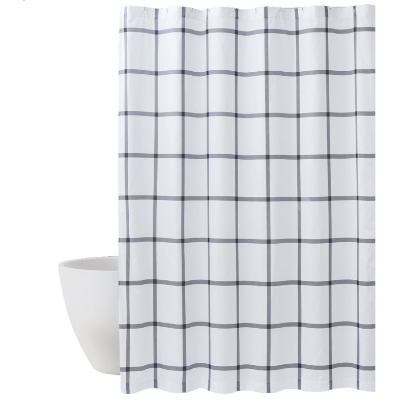 Rideau de douche simple à carreaux Kenhorst, Gris anthracite / blanc