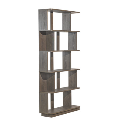 Bibliothèque moderne à 5 niveaux avec tablettes en bois aggloméré brun foncé 31,5 "x H 64,6" pour le salon et le bureau