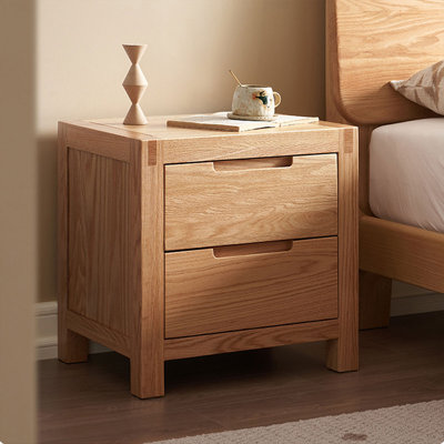 Burlywood Solid Wood + 2 drawers Nightstand