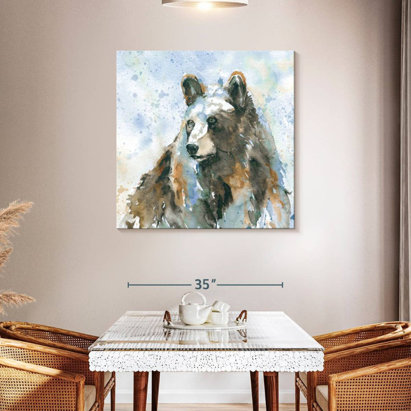 Ours noir sur fond bleu, H 39 po x l 39 po
