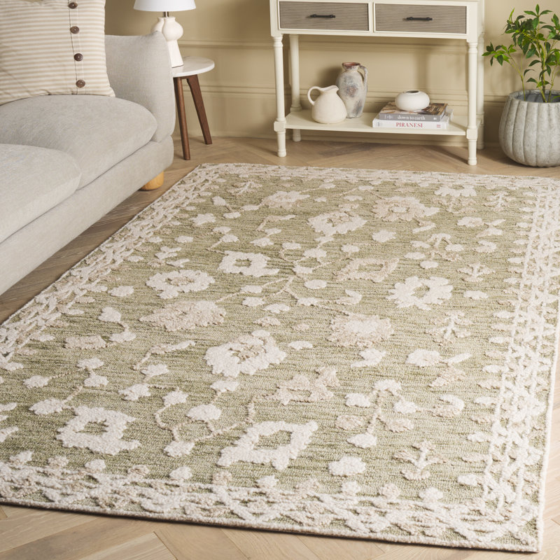 Tapis vert / ivoire Marquee 503, Rectangle de 5 pi x 8 pi