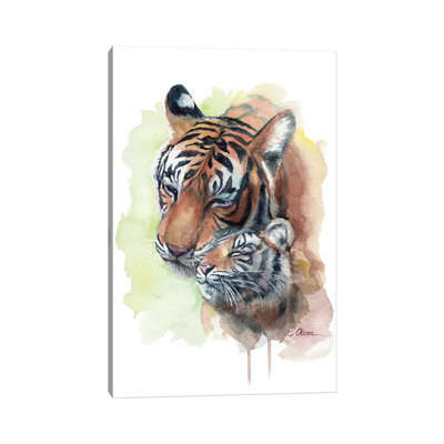 Mother And Baby Tigers - Wrapped Canvas Painting