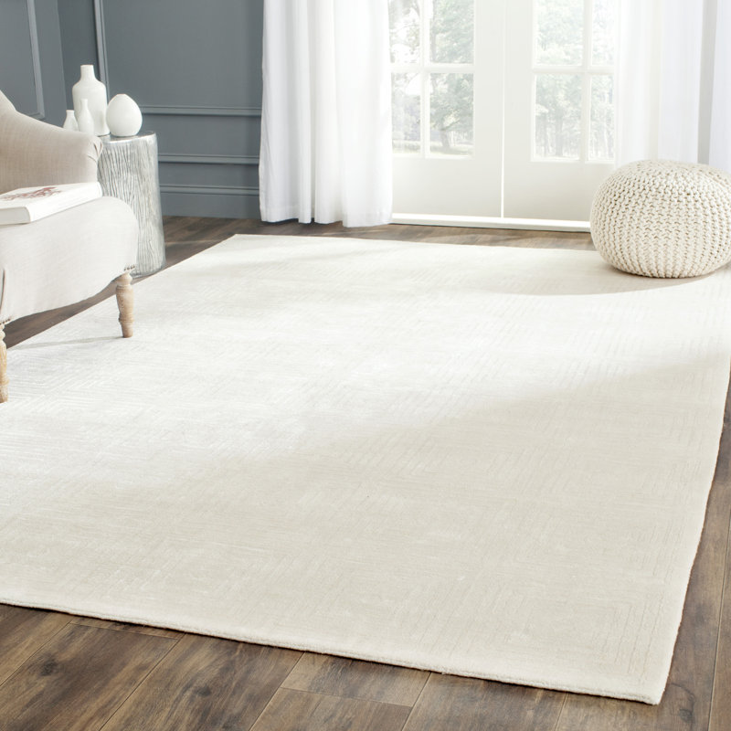 Tapis géométrique ivoire en laine / coton noué à la main Samie, Rectangle 9 pi x 12 pi