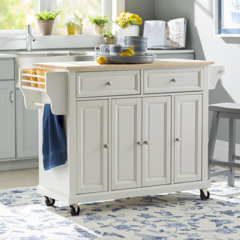 Ken Solid Wood Top Kitchen Island, White