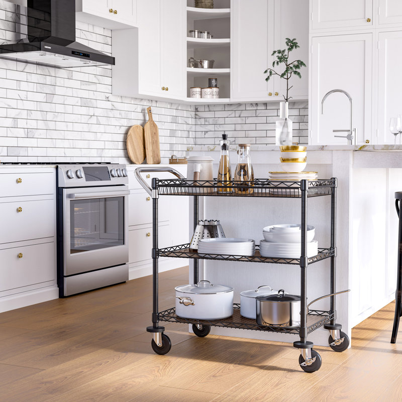 3-Tier NSF Utility Cart with Shelf Liners, Graphite