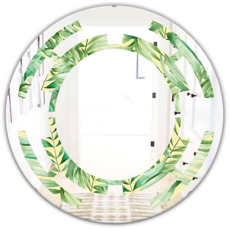 Space Art Deco Pattern Modern & Contemporary Frameless Wall Mirror, 23.6" H x 23.6" W, Space Tropical Foliage