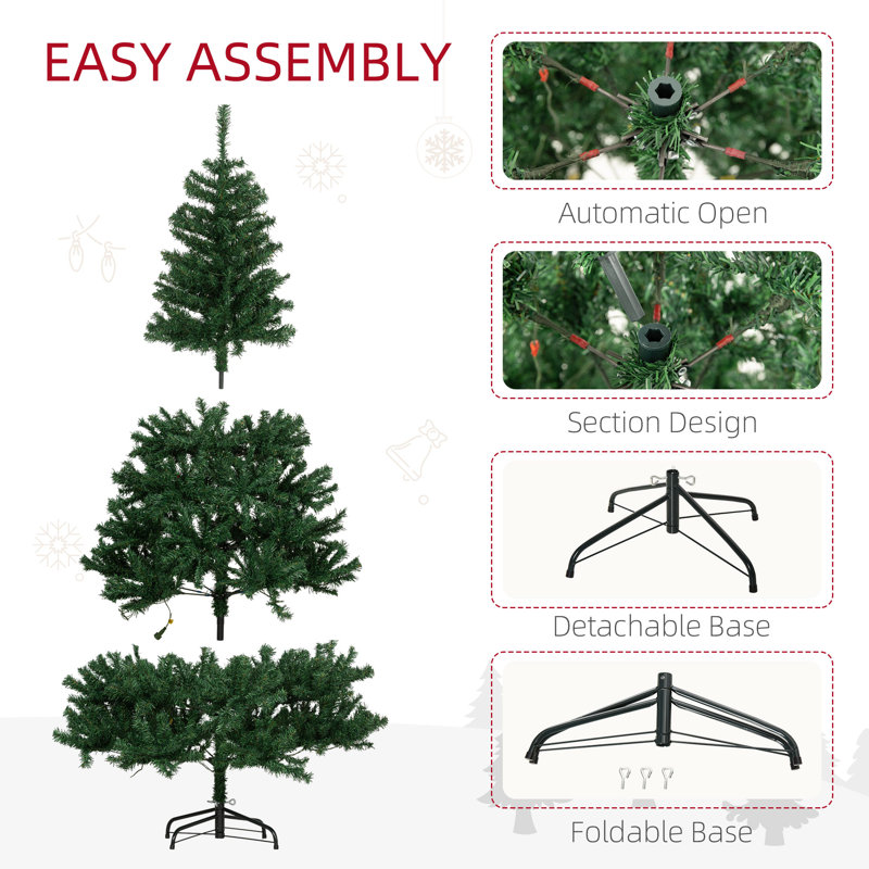 Arbre de Noël HOMcom 6 pi: 250 DEL, 1000 pointes, vert