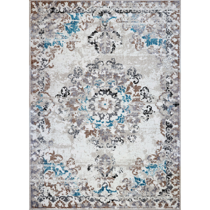Gris oriental tapis décoratif Chipps, Rectangle 5 pi 3 po x 7 pi 5 po