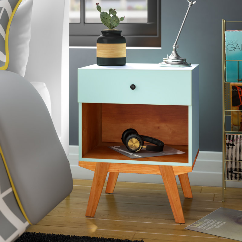 50.8cm W Solid Wood Bedside Table, Aqua