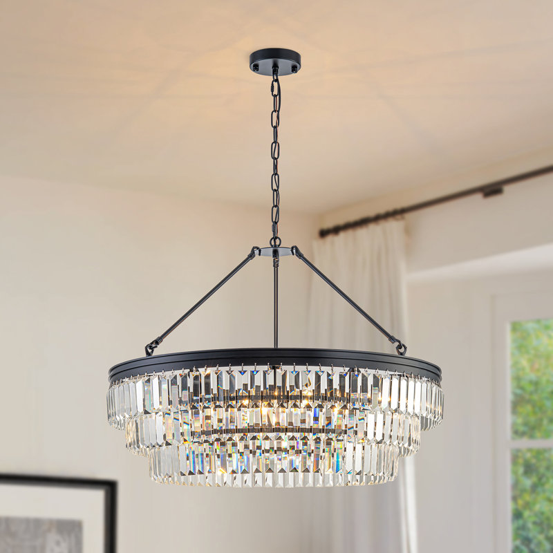 Lustre tambour en cristal 8 lumières moderne, Noir mat