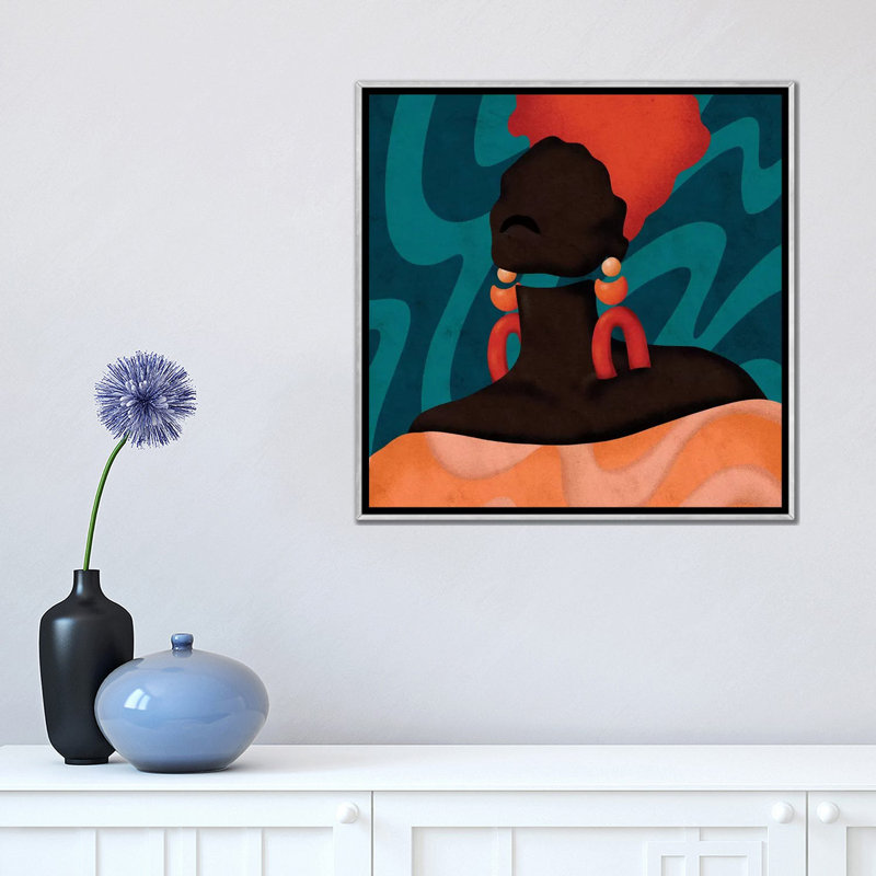 «Sonya» par Reyna Noriega - impression, H 18 po x l 18 po x 1,5 po, Toile avec cadre argenté, Pas de tapis