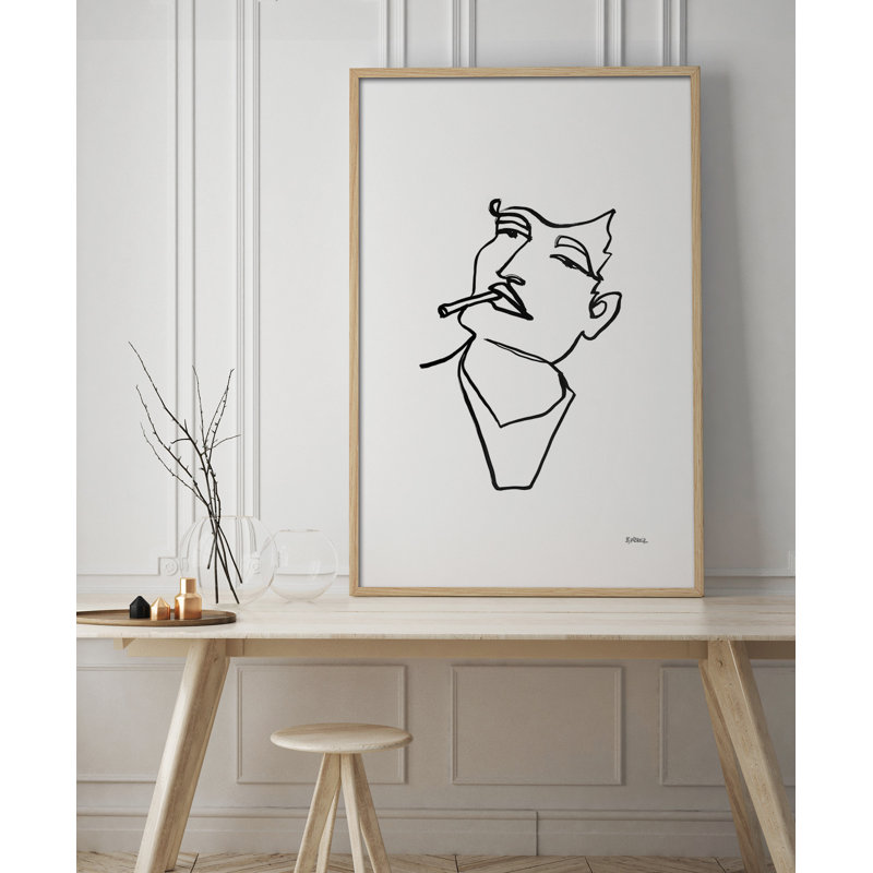 'Hombre Con Cigarillo' by Bruno Vázquez - Picture Frame Painting Print on Paper, 60cm H x 40cm W x 3cm D