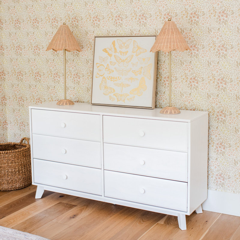 Commode 6 tiroirs en bois massif, Blanc