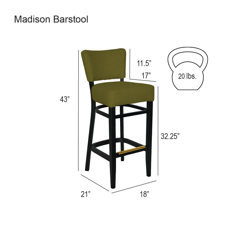 Tabouret de bar Madison, Bois brun foncé, Vert