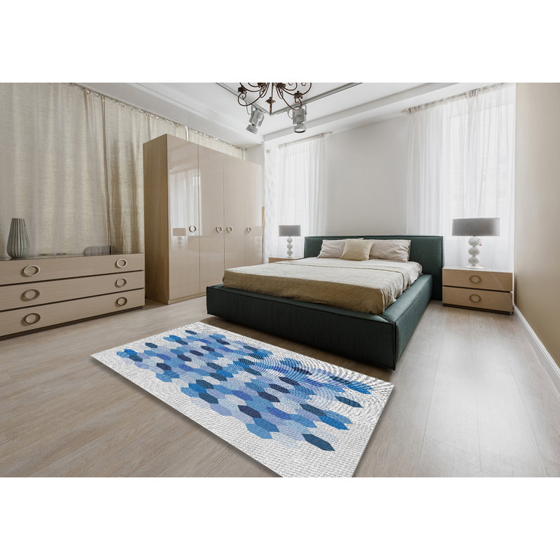 Tapis bleu à motif géométrique Kingstowne, Rectangle 5 pi x 7 pi