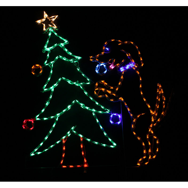 Animated Dog Decorating Christmas Tree Holiday Lighted Display