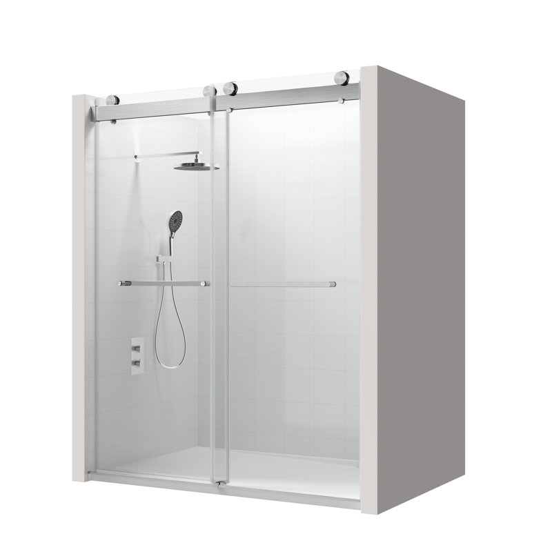 Porte de douche coulissante en verre falsifié, porte de douche à fermeture en douceur sans cadre pour la salle de bain