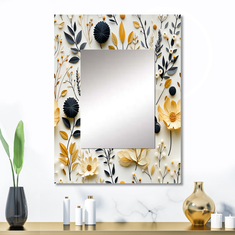 Motif de fougère nomade urbaine Pender beige - miroir mural floral, 32 po x 24 po