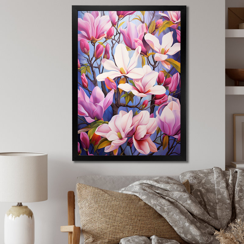 «Pink White Magnolias Magnolia Symphony II» sur toile, H 20 po x l 12 po x P 1 po, Cadre photo noir
