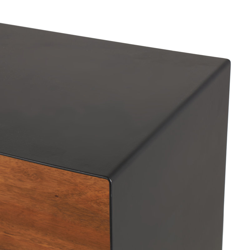 Console de salon Cole et gris en métal fait à la main avec façade en bois brun