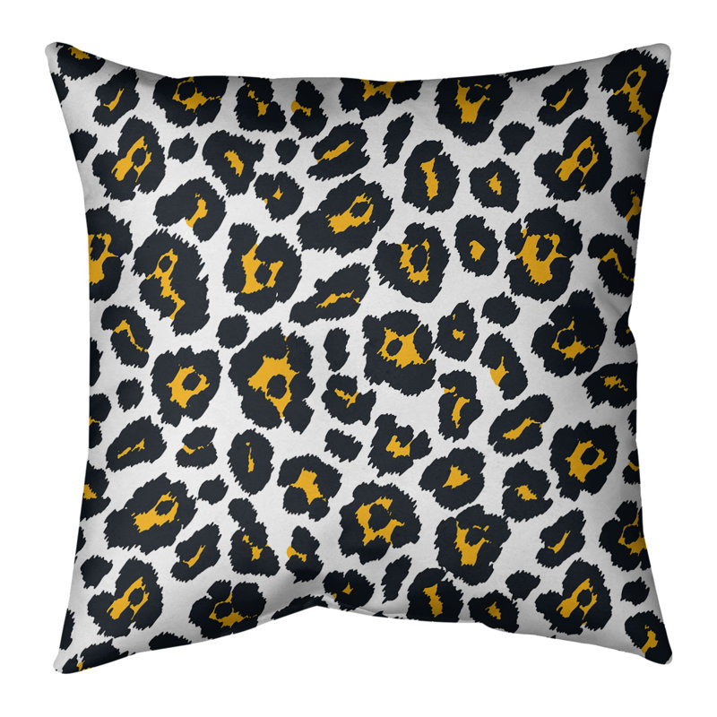 Housse de coussin carrée, Blanc / Noir / Jaune, Croisé en coton, 18" x 18"